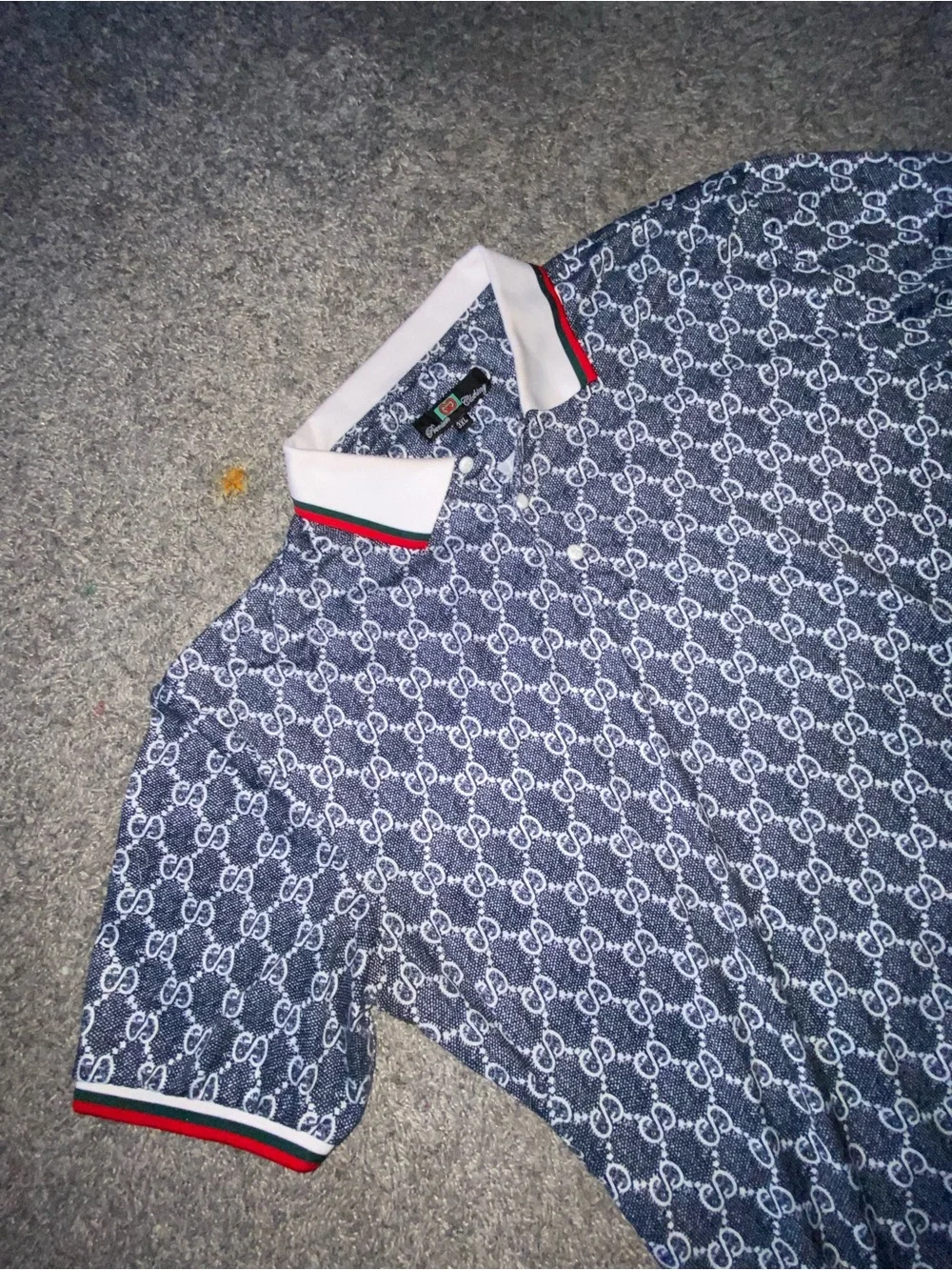 Gucci rep Men's Navy Patterned Polo Shirt with Red Trim